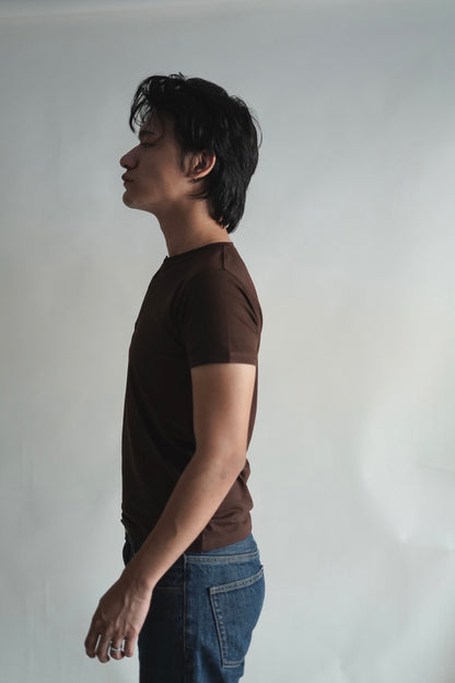 ETHEREAL SLIM CROPPED HALF SLEEVES HENLEY/ COFFEE BROWN