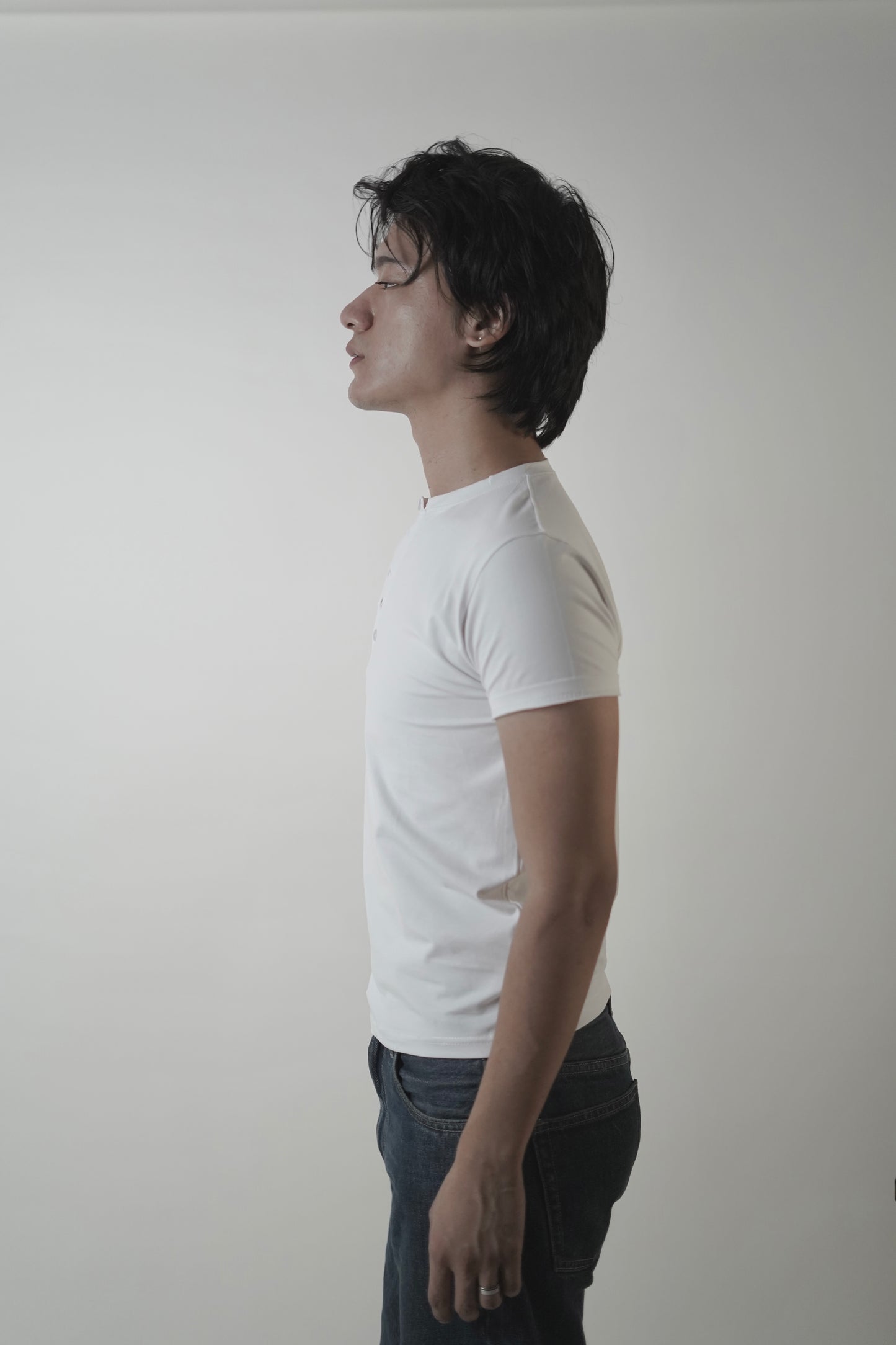 ETHEREAL SLIM CROPPED HALF SLEEVES HENLEY/ WHITE