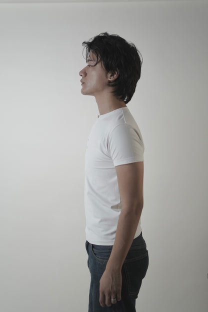 ETHEREAL SLIM CROPPED HALF SLEEVES HENLEY/ WHITE