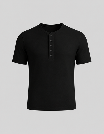 ETHEREAL SLIM CROPPED HALF SLEEVES HENLEY/ BLACK