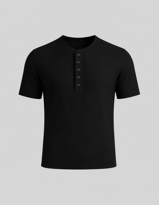 ETHEREAL SLIM CROPPED HALF SLEEVES HENLEY/ BLACK