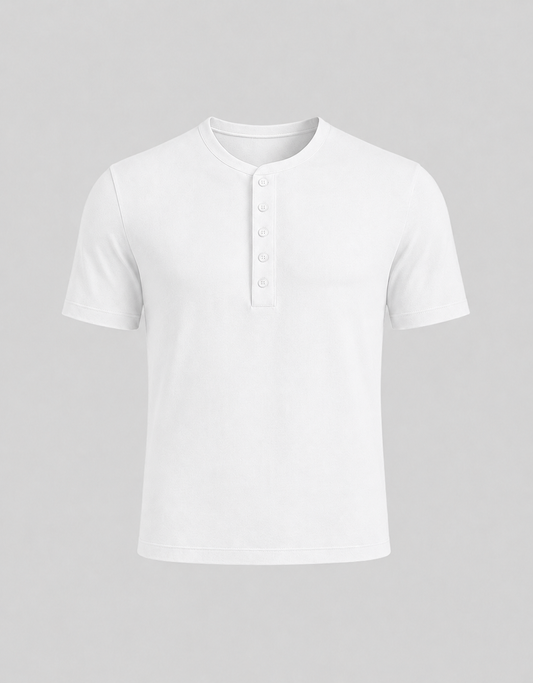 ETHEREAL SLIM CROPPED HALF SLEEVES HENLEY/ WHITE