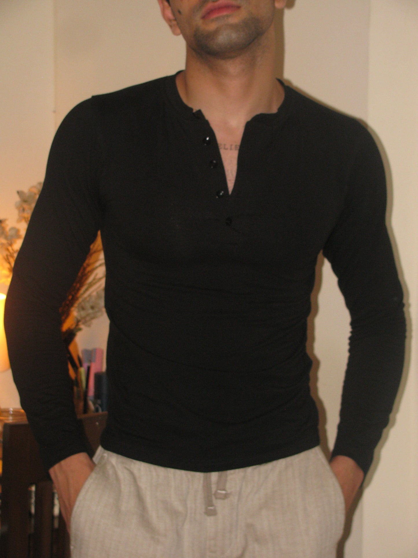 ETHEREAL SLIM FULL SLEEVES HENLEY / BLACK