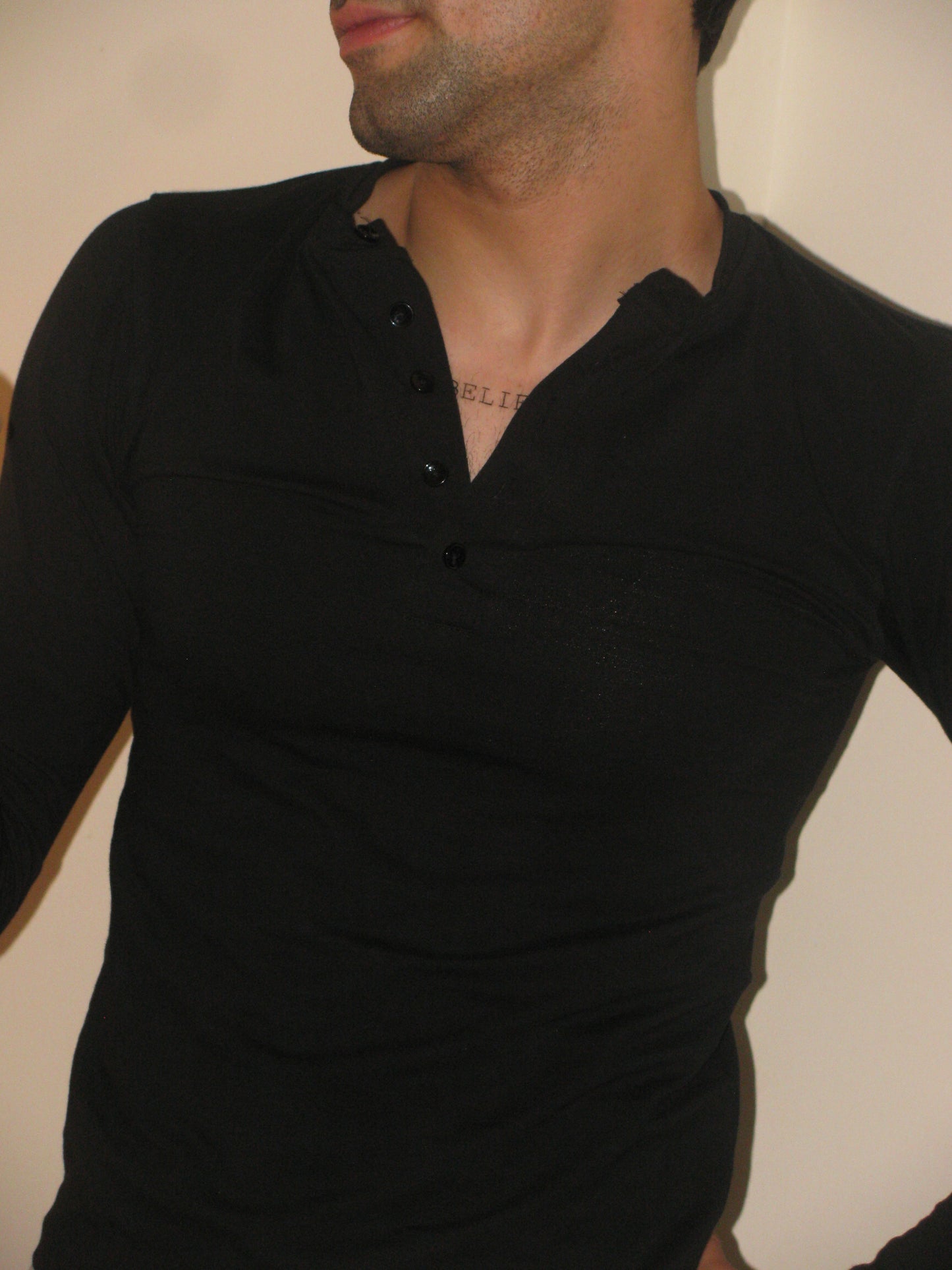 ETHEREAL SLIM FULL SLEEVES HENLEY / BLACK