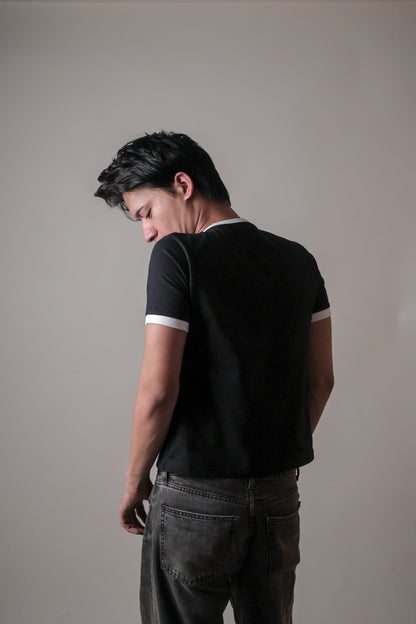 STOCKHOLM CROPPED RINGER TEE / BLACK