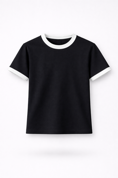 STOCKHOLM CROPPED RINGER TEE / BLACK