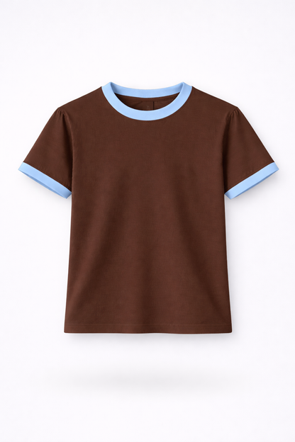 STOCKHOLM CROPPED RINGER TEE / BROWN
