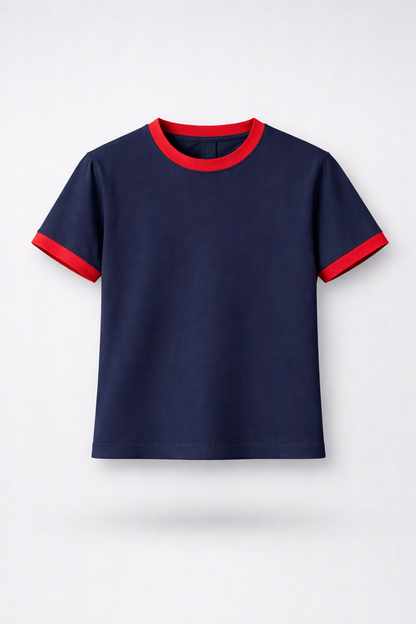 STOCKHOLM CROPPED RINGER TEE / NAVY