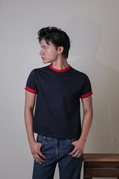 STOCKHOLM CROPPED RINGER TEE / NAVY