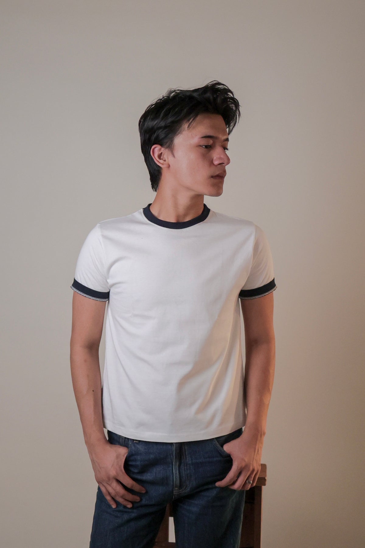 STOCKHOLM CROPPED RINGER TEE / WHITE