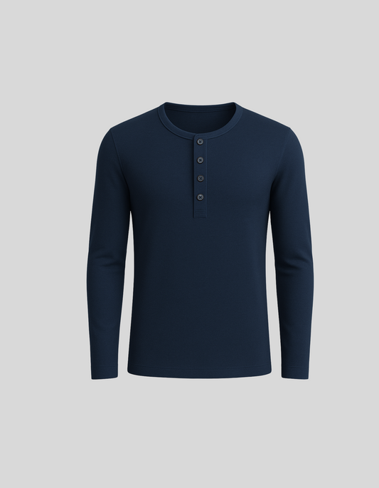 ETHEREAL SLIM LONG SLEEVES HENLEY / NAVY BLUE