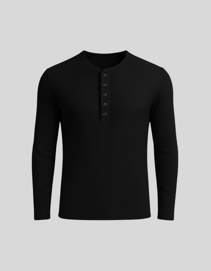 ETHEREAL SLIM FULL SLEEVES HENLEY / BLACK